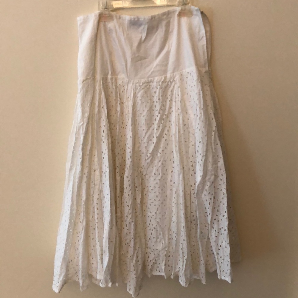 White pleated eyelet skirt.